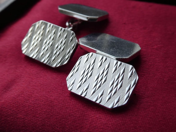 Mid-Century Solid Silver Cufflinks with Bright Cu… - image 3