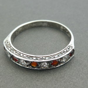 Edwardian Garnet and Paste Silver Ring UK Size K, Marked 'SIL', Half Eternity Ring, Bohemian Garnet, Midi Ring, Paste Silver image 4