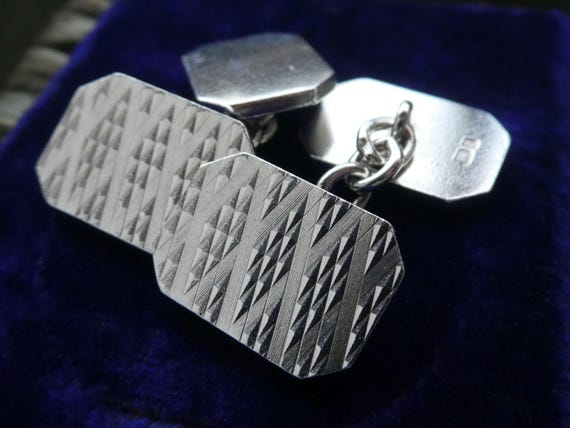 Mid-Century Solid Silver Cufflinks with Bright Cu… - image 2