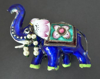 Vintage Enamel Indian Elephant Figure - AF, Mid Century, Meenakari, Mughal, Enamel Elephant, Silver, Shelf Ornament, Vintage Indian Elephant
