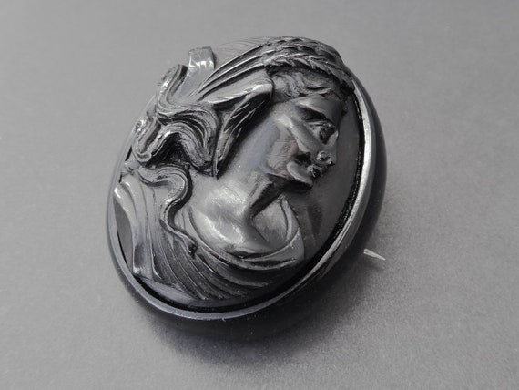 Victorian Whitby Jet Cameo Brooch - Gothic, Mourn… - image 1