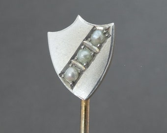 Victorian Seed Pearl Shield Stick Pin - 1800s, Antique Jewellery, 19th century, Georgian, Pearl Pin, Shield Pin, Tie Pin, Lapel Pin