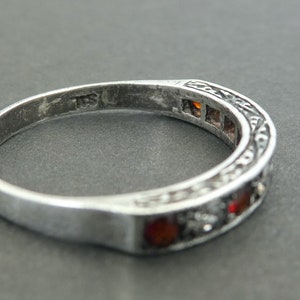 Edwardian Garnet and Paste Silver Ring UK Size K, Marked 'SIL', Half Eternity Ring, Bohemian Garnet, Midi Ring, Paste Silver image 5