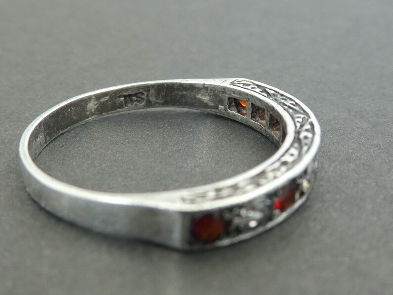 Edwardian Garnet and Paste Silver Ring UK Size K, Marked 'SIL', Half Eternity Ring, Bohemian Garnet, Midi Ring, Paste Silver image 5