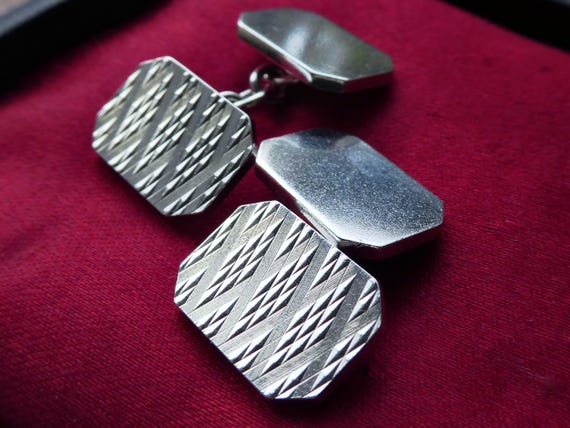 Mid-Century Solid Silver Cufflinks with Bright Cu… - image 1