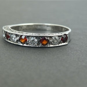 Edwardian Garnet and Paste Silver Ring UK Size K, Marked 'SIL', Half Eternity Ring, Bohemian Garnet, Midi Ring, Paste Silver image 3