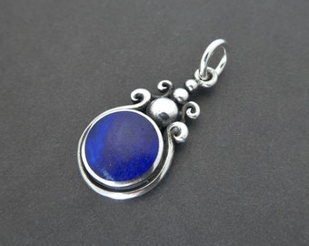 Vintage Lapis Lazuli Fob Charm or Pendant - Marked 925, Silver Fob, Vintage Charm, Vintage Pendant