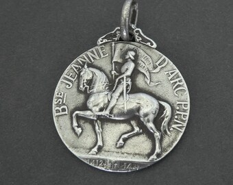 Vintage French Joan of Arc on Horseback Protection Medallion - Jeanne d'Arc, Religious, Catholic Saint, Medal, Saint, French Militaria