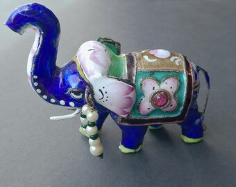 Vintage Enamel Indian Elephant Figure - AF, Mid Century, Meenakari, Mughal, Enamel Elephant, Silver, Shelf Ornament, Vintage Indian Elephant