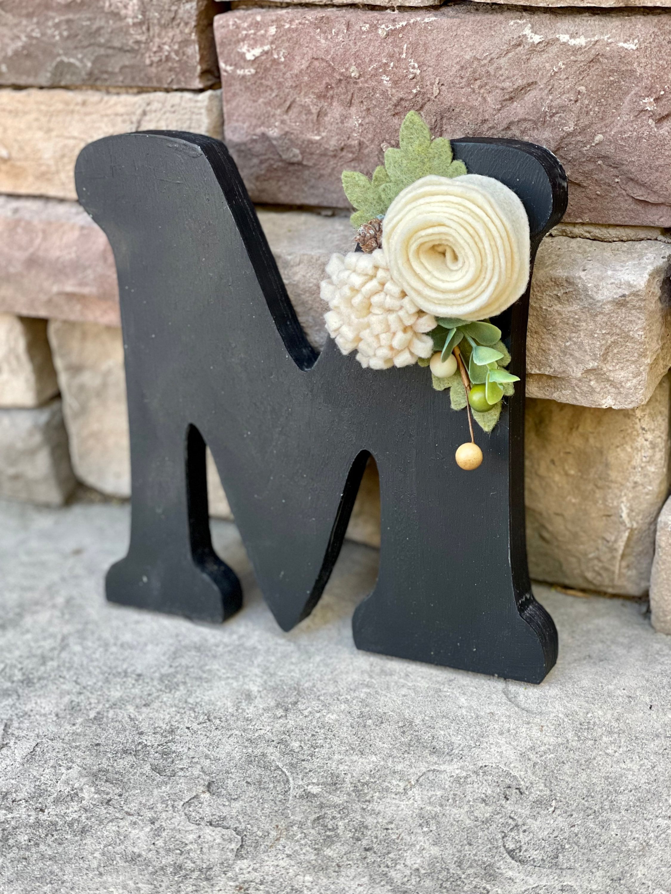 Hanging Wooden Decorative Letter 'M' With Felt Flowers - Etsy