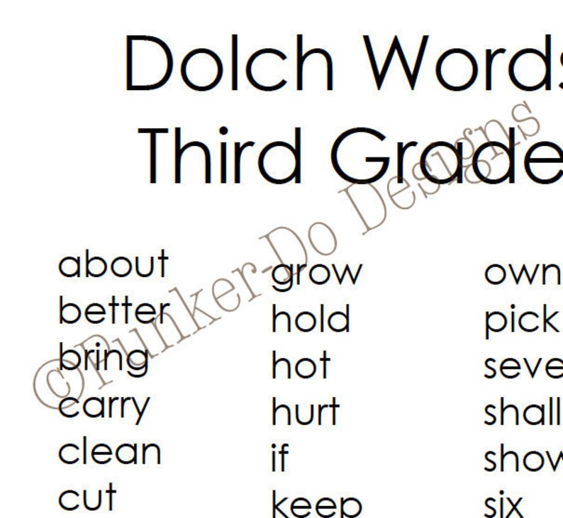 Third Grade Sight Word Dolch Flash Cards Instant Download Printable PDF