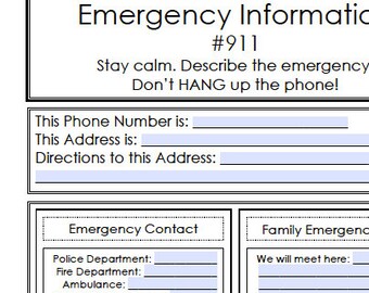 INSTANT DOWNLOAD Editable Emergency Information - Home Management Printable PDFs - Individual Page