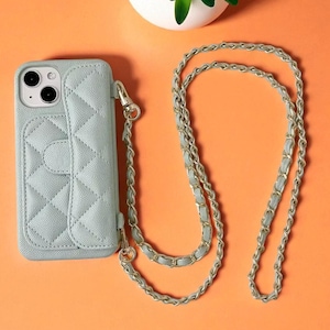 bandoulière pour portable avec porte-cartes | Housse en cuir PU avec chaîne de collier | Accessoire de mode mains libres | Cadeau pour elle