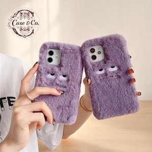 Bonita funda de peluche de monstruo para teléfono, suave y peluda, ideal para el invierno, cálida y resistente a los golpes, carcasa protectora esponjosa, regalo para parejas.