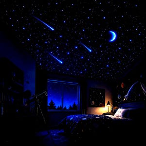 Glow in the Dark Stars for Black or Dark Surfaces: Hand Painted Ceiling Star Decals, Galaxy Room Decor for Dark Backgrounds