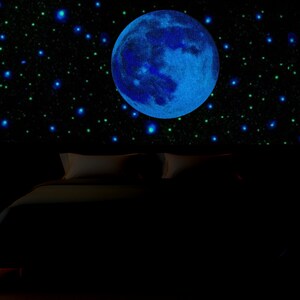 Giant Realistic Moon Glow in the Dark Decal and Star Set - Easy to install, Peel Stick, Removeable