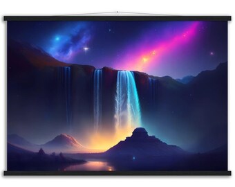 Night Sky Magical Waterfall - 28" x 40" XL Classic Semi-Glossy Paper Poster with Hanger