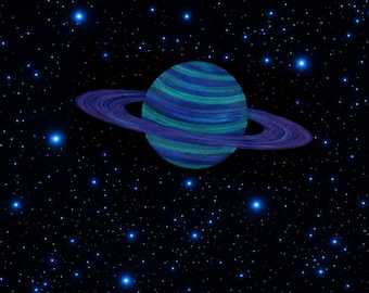 Glow-in-the-Dark Saturn Decal, Hand-Painted 18-Inch-Wide Planet Wall or Ceiling Decor