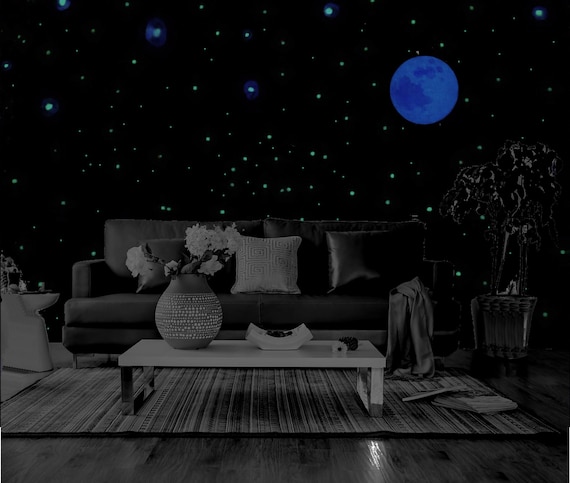 Glow in the Dark 10" Full Moon Decal - 500 Piece HALO STAR Glow  Kit for Walls or ceilings, Moon Phases and the most Realistic Night Sky