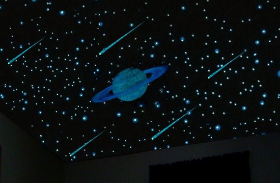 Planet Saturn Decal - Add a Glow in the Dark  HALO STAR Glow Kit to create an Outer Space Planetary Ceiling with Comets & Glowing Stars