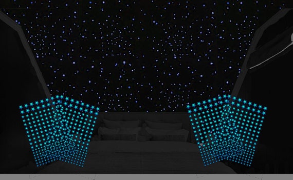 3D Double Bright Blue Glow in the Dark Star Stickers for Dark Ceilings - Theatre rooms, Space Theme Bedroom, Black, Navy, Dark Surfaces