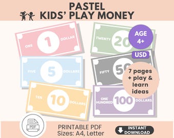 Soldi finti color pastello per bambini: risorsa didattica Montessori (download PDF A4/US Letter)