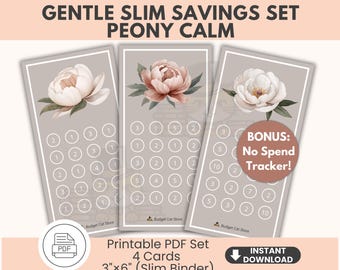Sfida del risparmio Peony / Raccoglitore sottile 3x6, senza monitoraggio delle spese (set PDF stampabile)
