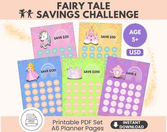 Sfida del risparmio da favola: attività di budget per bambini A6 (set stampabile in PDF)