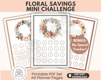 Sfida al risparmio floreale / Formato A6 stampabile, senza monitoraggio delle spese (download PDF)