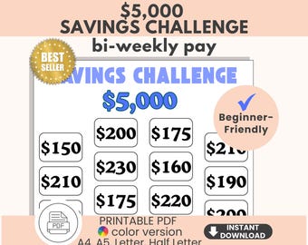 5000 Dollars Savings Challenge: Bi-Weekly Pay Tracker (Printable PDF)