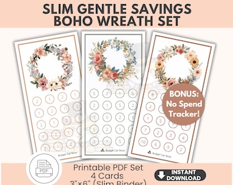 Boho Wreath Savings Tracker / Stampabile 3x6, Sfida senza spese (download PDF)