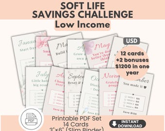 Sfida di risparmio soft stampabile / Inserto per la pianificazione del budget minimalista (download digitale)