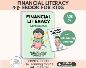 Mini ebook di educazione finanziaria per bambini dai 5 anni in su / Schede didattiche divertenti e facili per imparare a gestire il denaro in formato PDF stampabile