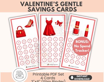 Biglietti di sfida per il risparmio di San Valentino / Inserti per raccoglitori sottili 3x6 (PDF stampabile)