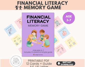 Gioco di memoria di educazione finanziaria per bambini dai 3 ai 7 anni / Schede didattiche PDF stampabili