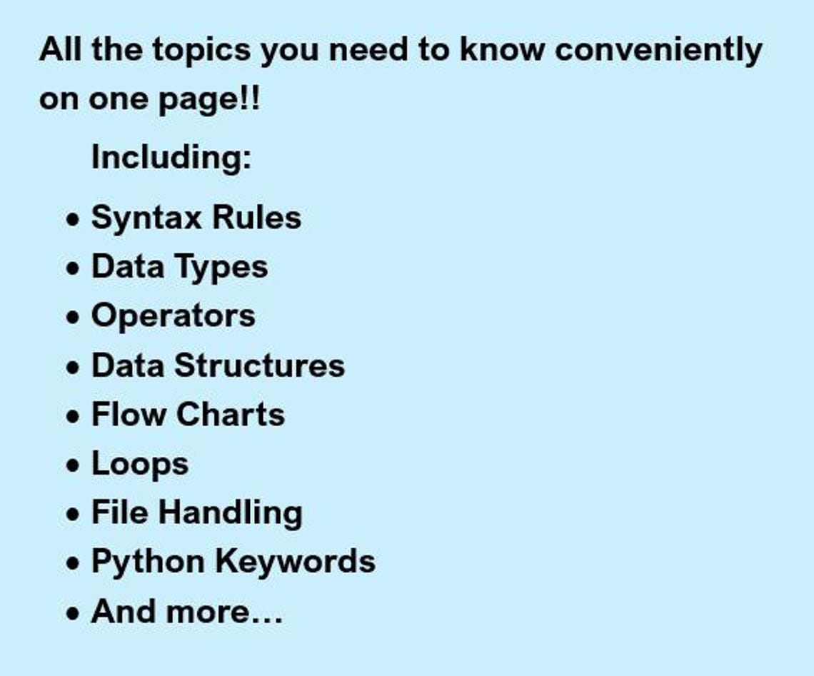 Python Essentials Study Cheat Sheet - Etsy