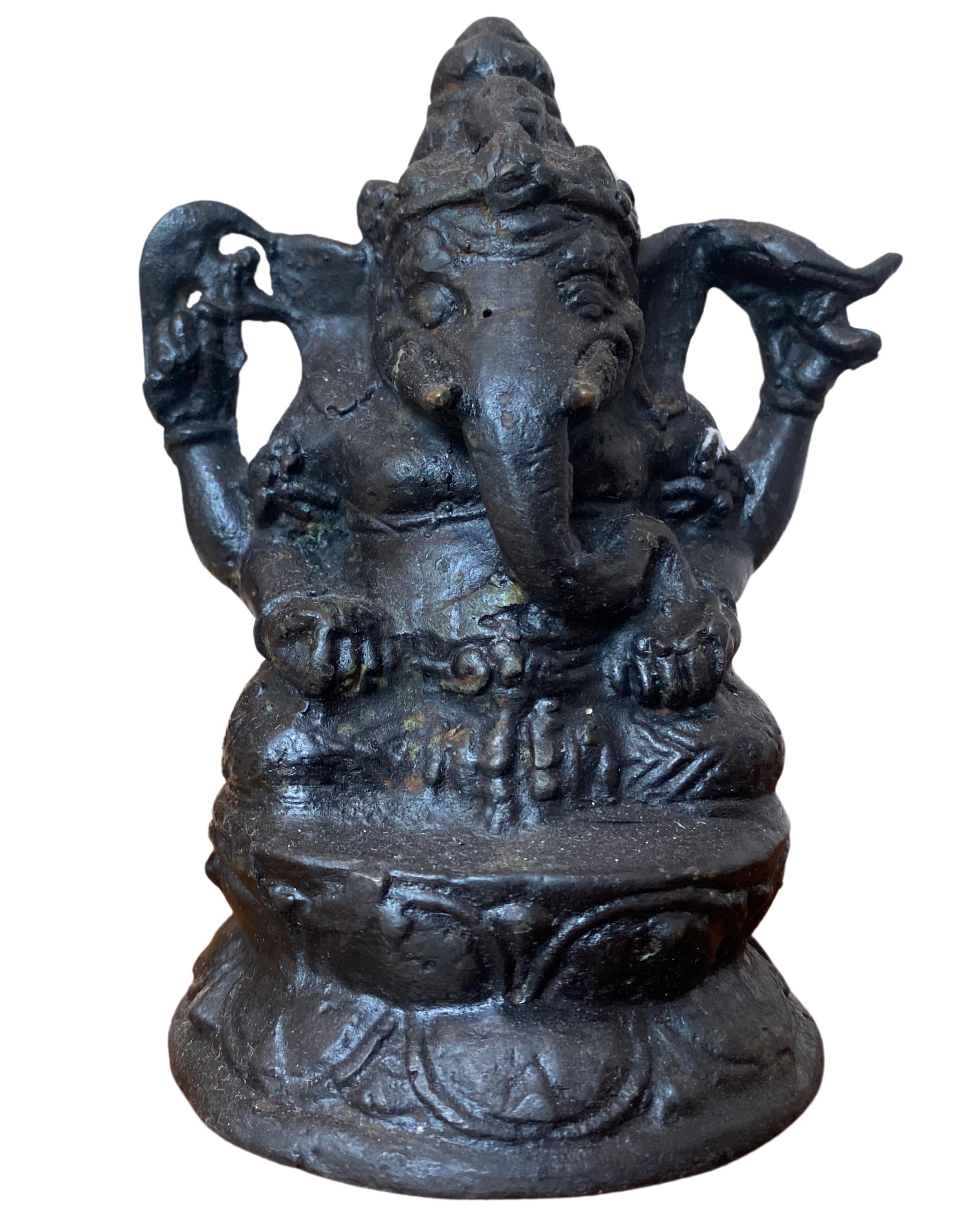 アンティーク南インドのガネーシャ像 – 19世紀ブロンズ（13.5 cm