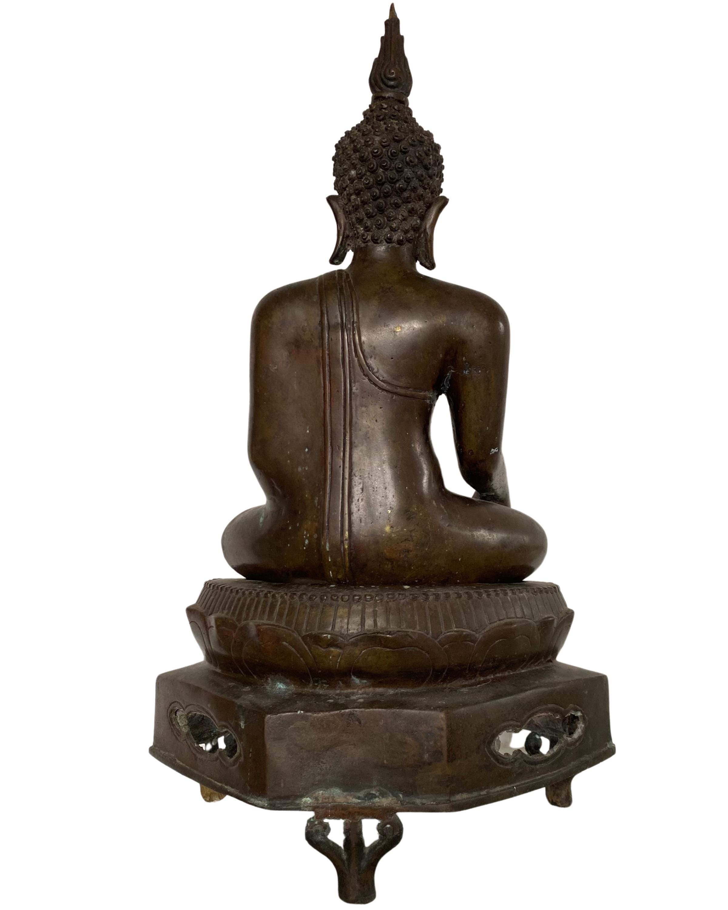 ブロンズ仏像、タイのアンティーク、金箔ブロンズ、19世紀初頭