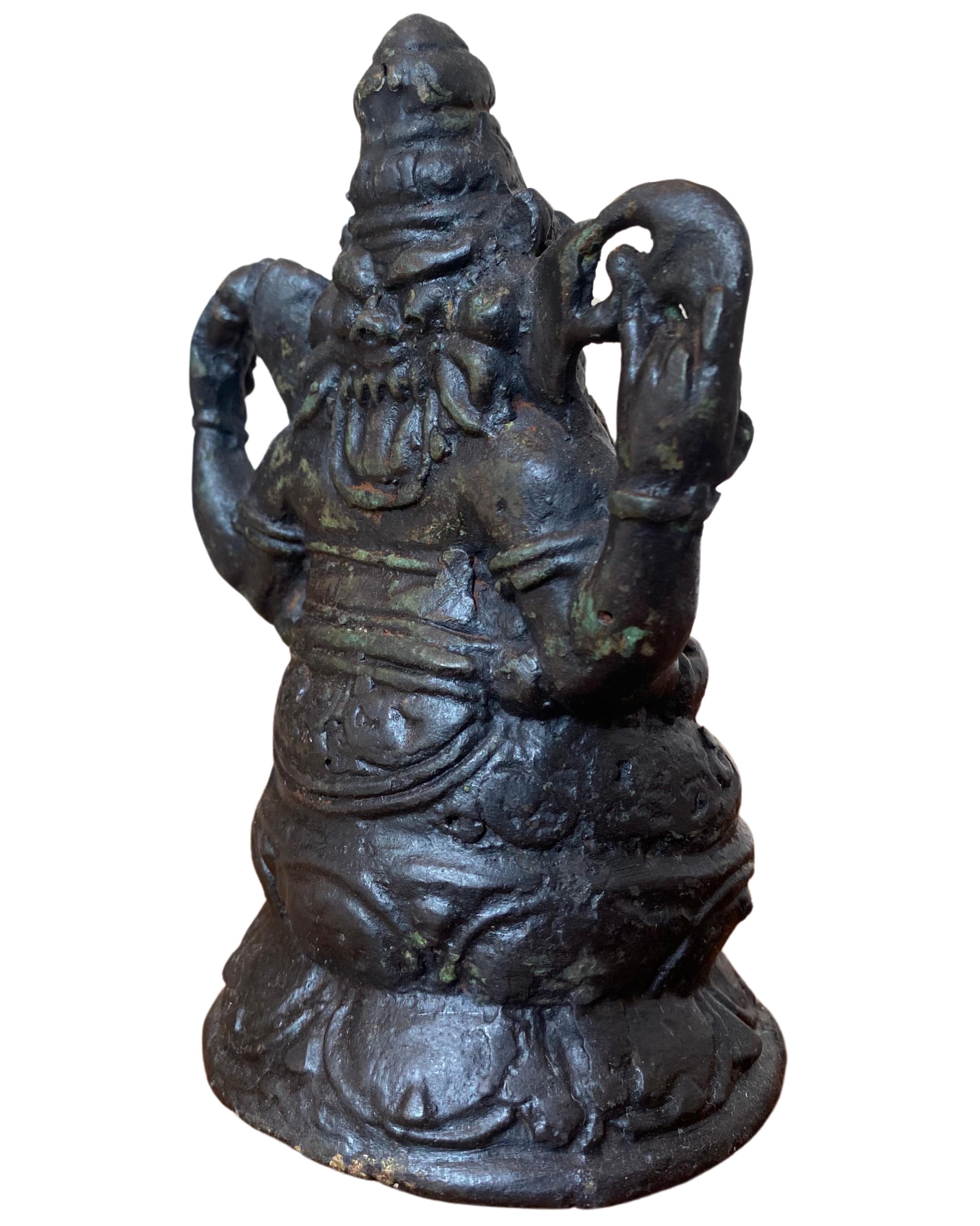 アンティーク南インドのガネーシャ像 – 19世紀ブロンズ（13.5 cm