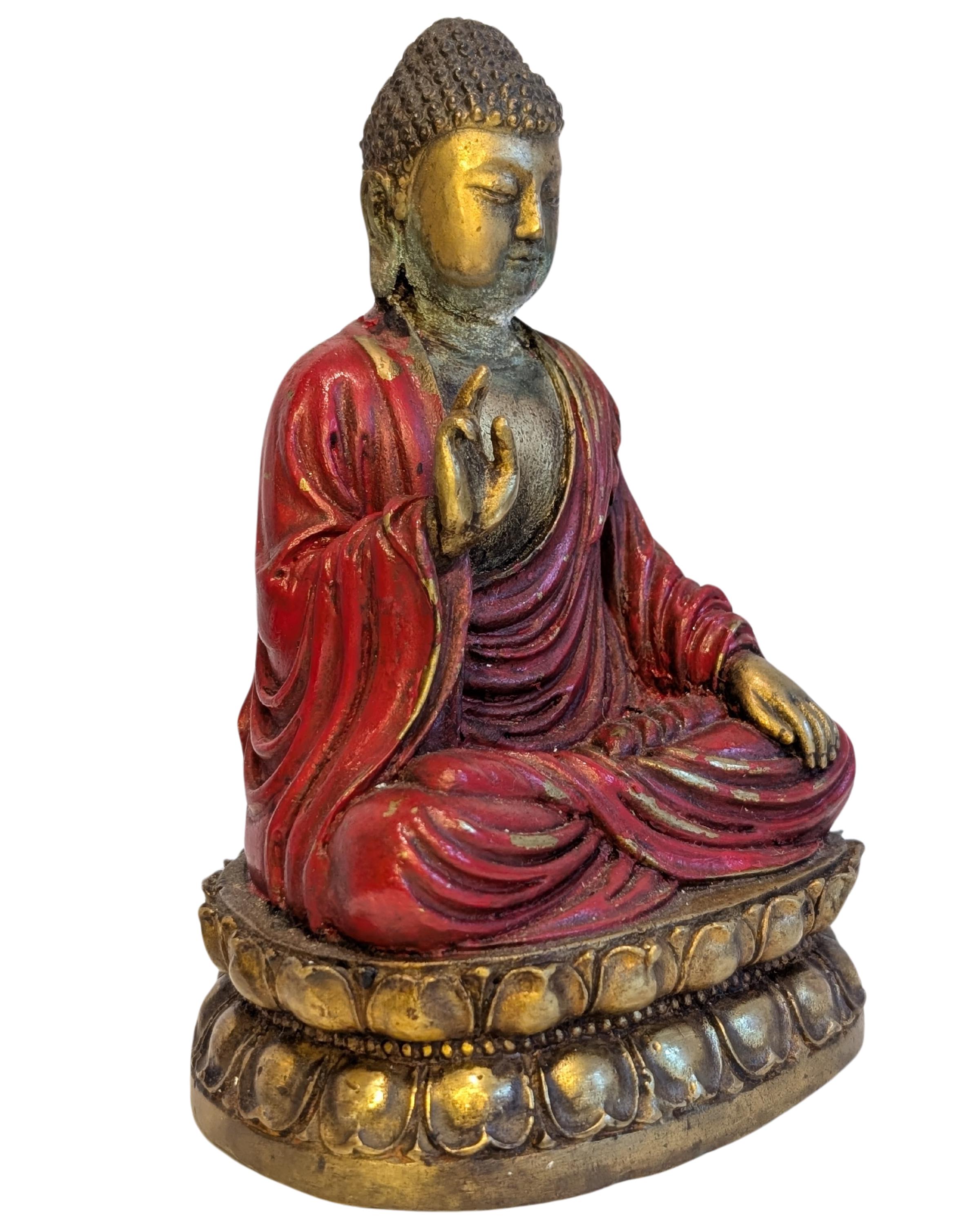 17～18世紀風の中国・チベットブロンズ仏像 – 赤漆と火鍍金 – 本物の