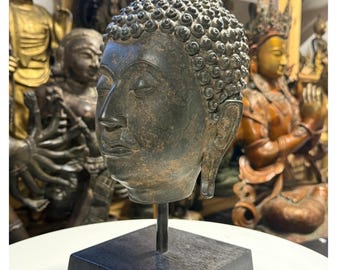 タイの仏頭の破片、アユタヤ出土のアンティーク青銅彫刻 - Etsy 日本