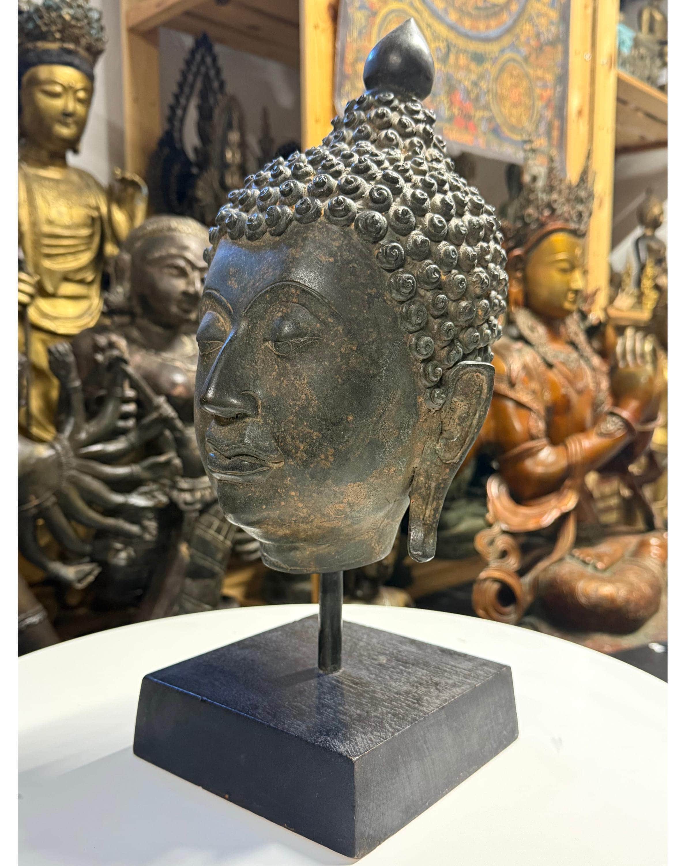 タイの仏頭の破片、アユタヤ出土のアンティーク青銅彫刻 - Etsy 日本