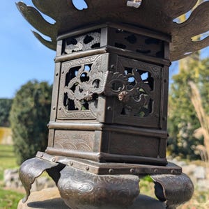 Antique Japanese Bronze Incense Burner with Lotus Petal Rim