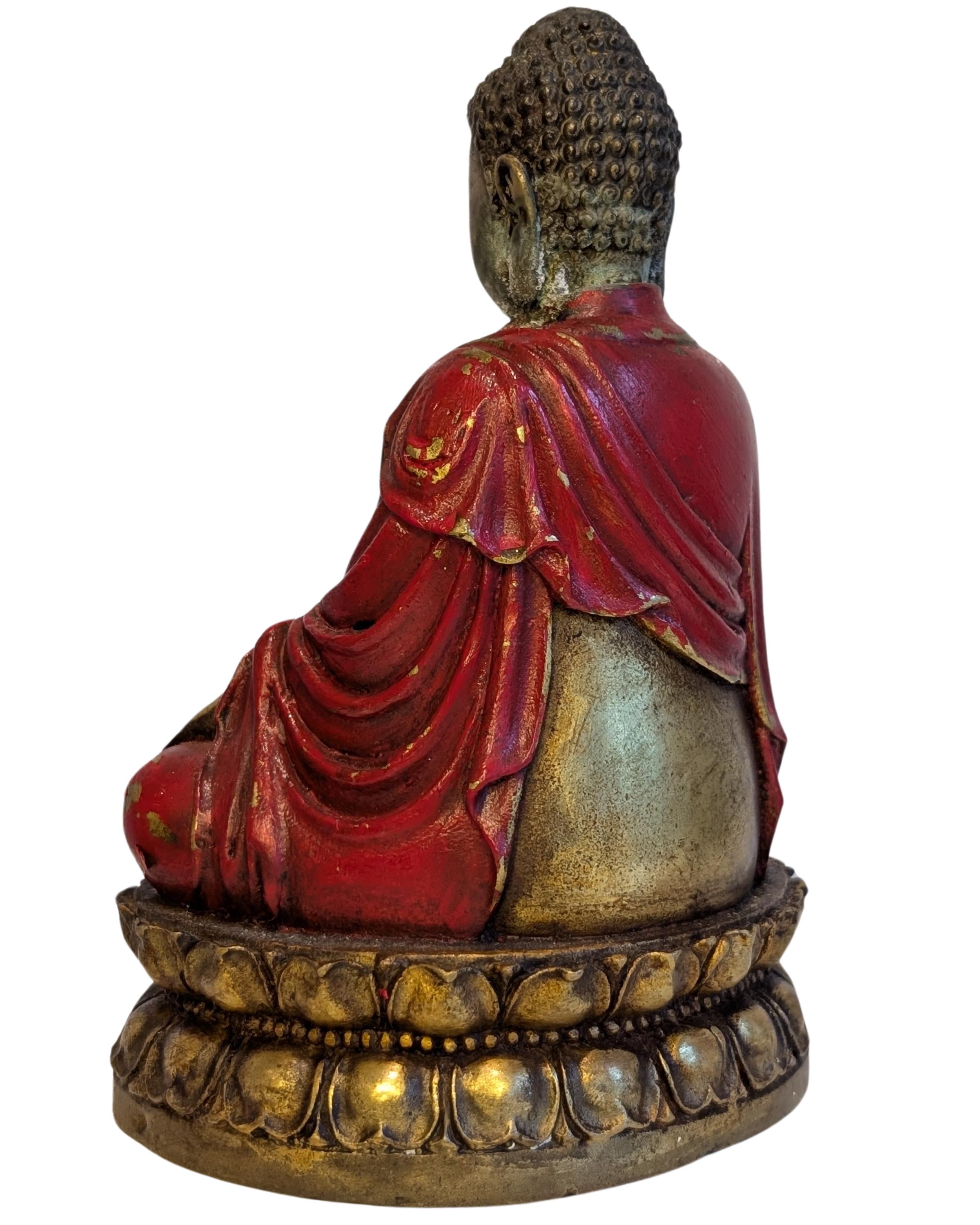 17～18世紀風の中国・チベットブロンズ仏像 – 赤漆と火鍍金 – 本物の