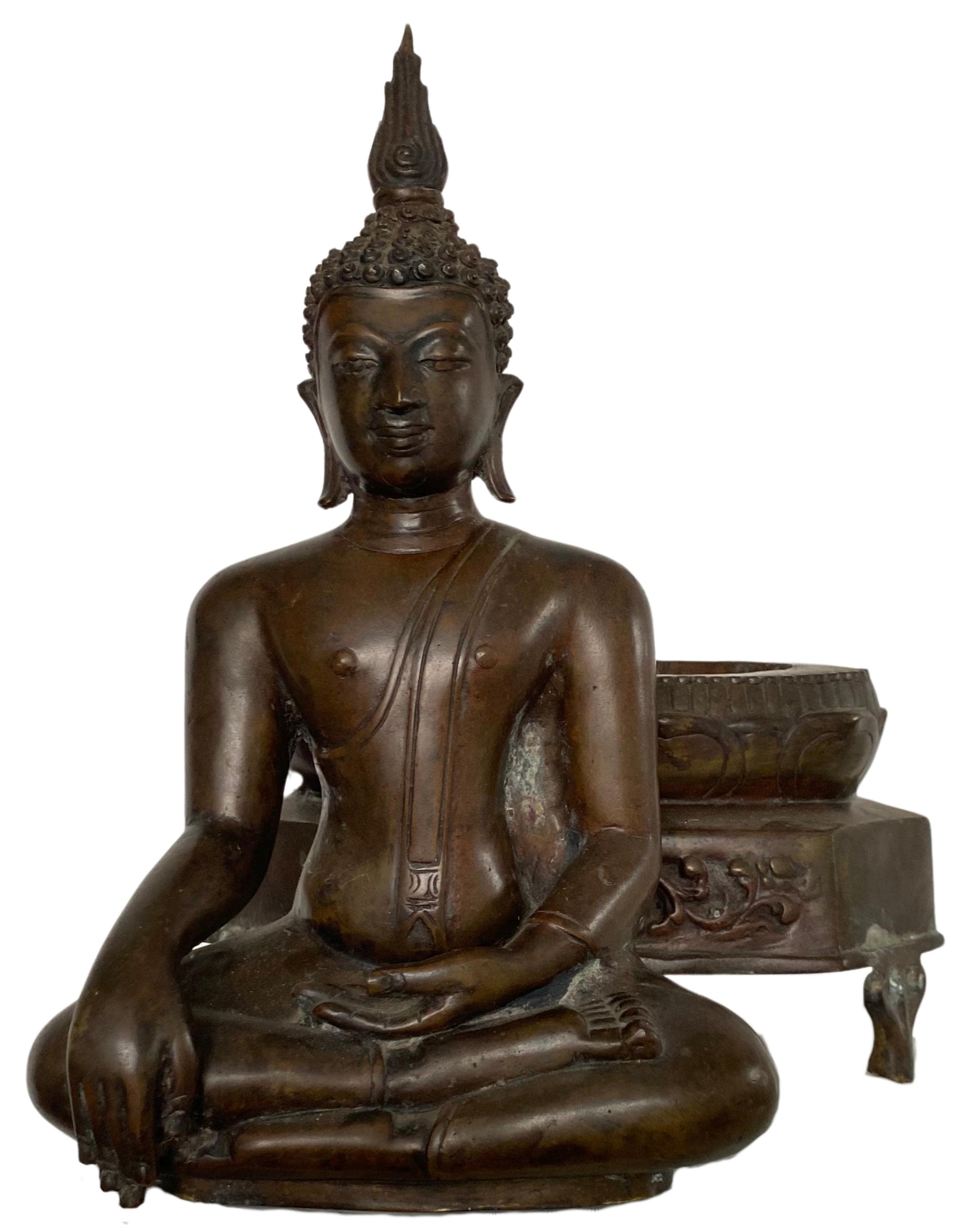 ブロンズ仏像、タイのアンティーク、金箔ブロンズ、19世紀初頭