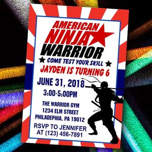 American Ninja Warrior Invitation Printable File - Ninja Warrior Invitation - Ninja Warrior Birthday Invitation - High Resolution Images