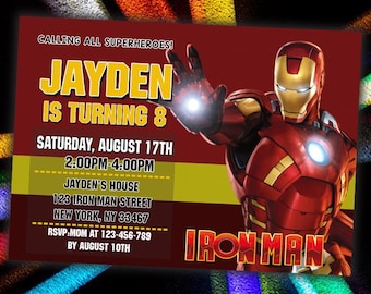 Invitación de cumpleaños de superhéroe - Tema de hierro (archivo digital)