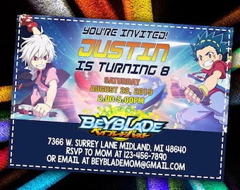 Invitación de cumpleaños de Beyblade: Fiesta personalizada de juguetes giratorios (archivo digital)