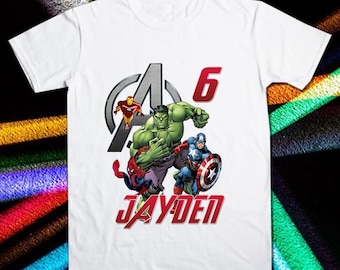 Chemise anniversaire super-héros personnalisée thermocollante (téléchargement numérique)