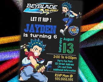 Invitación de cumpleaños de Beyblade: Fiesta personalizada de juguetes giratorios (archivo digital)